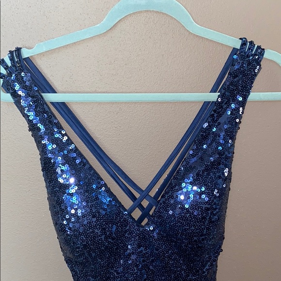 Navy Sequined Prom Dress - Picture 3 of 9